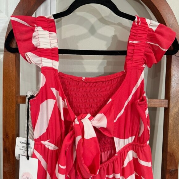 Crystal Doll Red White Smocked Tiered Maxi Dress Ruffle Straps Size S NWT - Picture 7 of 11